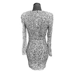 Lulus Silver Sequin Bodycon Mini Dress Size XS Long Sleeve V-Neck Lined NWT