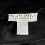 Morgan Taylor Intimates Black Satin Slip Dress Nightgown Sz M Floral Embroidered