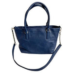 Tory Burch Thea Navy Blue Pebbled Leather Convertible Tote Shoulder Bag Chain VG