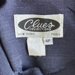 Vintage Clues Collection NY Paris Belted Jacket 4P Dark Blue Rayon Acetate VG