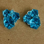 Silver Toned Blue Crystal Geometric Gemstone Cluster Stud Earrings NWOT