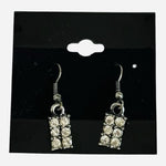 Vintage Silver Tone Clear Rhinestone Rectangle Dangle Drop Earrings 1.5" VG