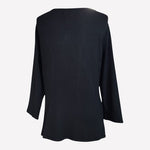 Geoffrey Beene Black Silk Stretch V-Neck Sweater Lace Trim Button Front Top M