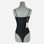 Quince Seamless Black Cami Thong Bodysuit Size L Adjustable Straps NWT