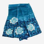Invisible World Women's 100% Silk Hand Painted Floral Scarf Blue 16”x54” New