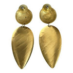 Large Matte Gold Textured Teardrop Drop Stud Earrings Retro Designer Style VG