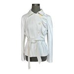 Sandro Paris White Belted Ruffle Trim Single Breasted Blazer Jacket Women M VG
