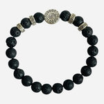 Lava Stone Bracelet Silver Accents Spiral Charm Adjustable Unisex Jewelry