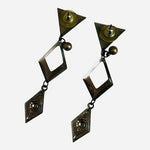 Vintage Art Deco Geometric Dangle Earrings Mixed Metal Brass Bronze Tone G+