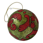 Large Green Red glitter-decorated Ball ornament Christmas Holiday Decor Very Goo