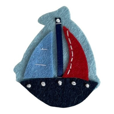 Felt Sailboat Applique Patch Nautical Red White Navy Blue 1Pc New Handmade