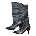 Women’s Black Leather Over Knee Pull On Boots Stiletto Heel Boots US 7