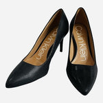 Calvin Klein Kamara Black Snake Embossed Pointed Toe Stiletto Pump Size 7 VG