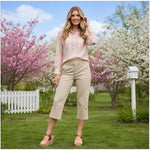 Hillard Hanson Women's Cropped Straight Leg Capri Pants 10 Tan Stretch NWT