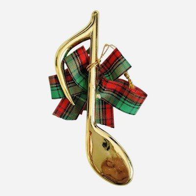 Gold Music Note Christmas Ornament Red Green Plaid Bow Holiday Tree Decor VG