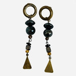 Vintage Brass Dangle Stud Earrings Geometric Ceramic Agate Bead Drop Boho G+