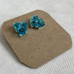 Silver Toned Blue Crystal Geometric Gemstone Cluster Stud Earrings NWOT