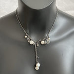 Sterling Silver Tone Pearl Crystal Dangle Cluster Necklace 16-18"