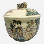 Royal Satsuma Vintage Hand Painted Geisha Lidded Bowl 7"x6" Japanese Pottery VG