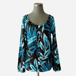 Tommy Bahama Silk Cotton Off Shoulder Blouse XXS Blue Brown Plants Top $138 NWT