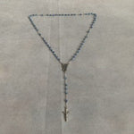 Vintage Blue Crystal Rosary Beads in Ornate Gold Tone Metal Hinged Case Box NIB