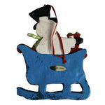 Vintage Resin Snowman in Blue Glitter Sleigh Christmas Ornament 3.5x4.5" VG
