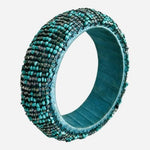 8" Artisan Studio Turquoise Seed Beaded Bangle Bracelet Good Plus Condition