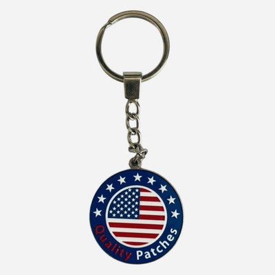 USA American Flag Metal Keychain Silver Tone Double-Sided Patriotic Gift New