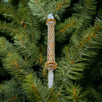 Oversized Egyptian Glass Teardrop Ornament Plaid Gold White Xmas 8.5” Holiday
