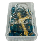 Vintage Medugorje Turquoise Glass Bead Rosary Necklace Gold Tone Crucifix NIB