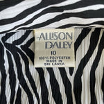Allison Daley Zebra Print Button Front Shirt Black White Size 10 VG