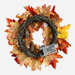 17" Lighted Fall Wreath for Front Door, Autumn Maple Leaf Pumpkin Berry VG