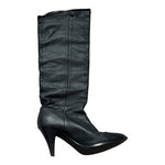 Women’s Black Leather Over Knee Pull On Boots Stiletto Heel Boots US 7