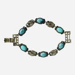 7.5" Vintage Double Layered Turquoise Silver Tone Panel Link Cuff Bracelet