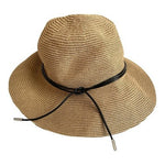 Women's Wide Brim Straw Sun Hat Beach Floppy Summer Linen Cap Black Leather Tie