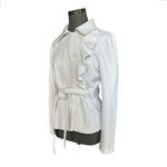Sandro Paris White Belted Ruffle Trim Single Breasted Blazer Jacket Women M VG