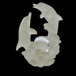 Playing Dolphins Frosted Glass Figurine 7.5" Ball Statue Riding Waves Sculpture