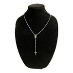 Vintage Blue Crystal Rosary Beads in Ornate Gold Tone Metal Hinged Case Box NIB