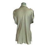 Vintage ESCADA 100% Silk Olive Green Sleeveless Pussybow Blouse Italian 44 VG