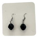 Black Faceted Glass Bead Dangle Drop French Wire Earrings Silver Tone EXC