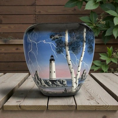 Vintage Lighthouse Vase Oval Handcrafted G L Hooton Porcelain 12x4x12 Large NWOT