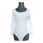 Allchic Scoop Neck Bodysuit Women's Size S Long Sleeve White Cotton Jumpsuit