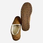 Men’s Brown Faux Suede Moccasin Slippers Sz 12 Faux Fur Lined Indoor Outdoor G+