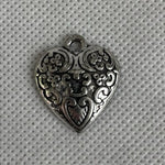 Vintage Silver Filigree Heart Charm Pendant Ornate Jewelry Collectible 0.75”x1”