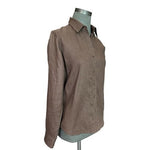 Jones New York Sport Womens Brown Linen Button-Up Shirt M Adjustable Long Sleeve