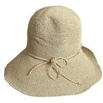 Crochet Raffia Look Wide Brim Bucket Sun Hat Packable Natural Tan 100% Paper VG