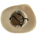 Smith & Hawken Wide Brim Straw Sun Hat Black Ribbon Chin Cord Natural Tan VG