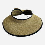 Kallina Straw Visor Sun Hat Wide Brim Packable Tan Black Bow Women's OS VG