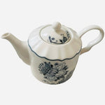 Vintage Gabrielle Grey Blue White Floral Porcelain Teapot 6 Saucer Set Indonesia