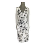 $258 Joseph Ribkoff White Grey Floral Cape Shoulder Dress Women’s Size 10